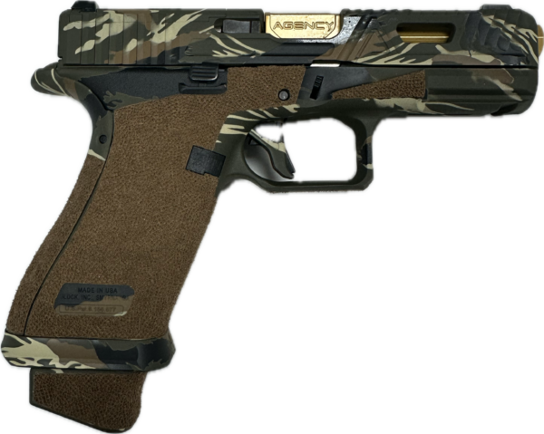AGENCY ARMS GLOCK 19X EXA PORTED TIN GOLD BARRREL AOS TIGER CAM 2-TONE STIPPLE 9MM