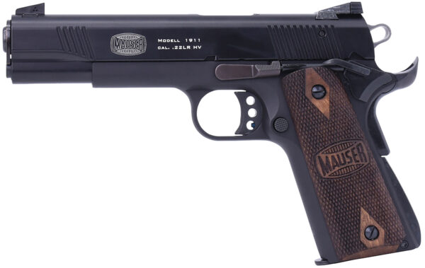 Mauser Rimfire 4110602 1911  22 LR 10+1 5" Black Steel Barrel, Black Serrated Slide, Black Aluminum Frame w/Beavertail, Walnut Grip, Ambidextrous
