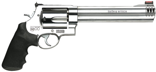 Smith & Wesson 163501 Model 500  500 S&W Mag Caliber with 8.38" Threaded Barrel, 5rd Capacity Cylinder, Overall Satin Finish Stainless Steel, Finger Grooved Black Polymer Grip & HiViz Front Sight