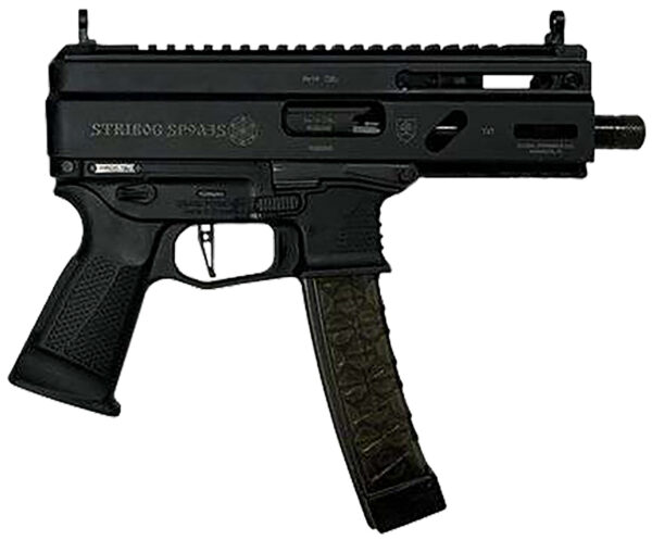 Grand Power 810091152836 Stribog SP9A35S 9mm Luger 30+1 8" Black Picatinny Rail Receiver, SB Tactical Brace, Black Polymer Grip