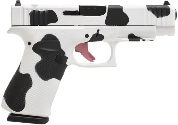 Glock PA4850204FRMOSMOO G48 Gen5 MOS Slim Frame 9mm Luger 10+1 4.17" Black GMB Barrel, Cow Print Cerakote MOS Cut/Serrated Steel Slide, Polymer Frame w/Beavertail & Textured Grip