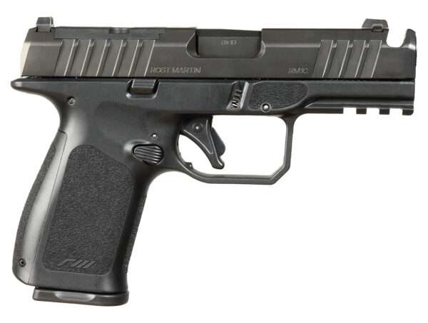 Rost Martin RM1CBLKOSP(COMP) RM1C  9mm Luger 17+1 4" Black Compensated Match Grade Barrel, Black Tenifer Optic Ready/Serrated Steel Slide, Black Polymer Frame w/Picatinny Rail, Textured Grip