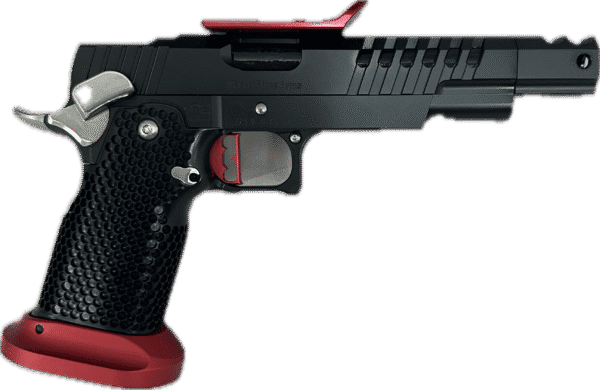 MASTERPIECE ARMS DS9 STEEL CHALLENGE BLACK FINISH WITH SILVER CONTROLS AND RED TRIGGER OR TRIJ