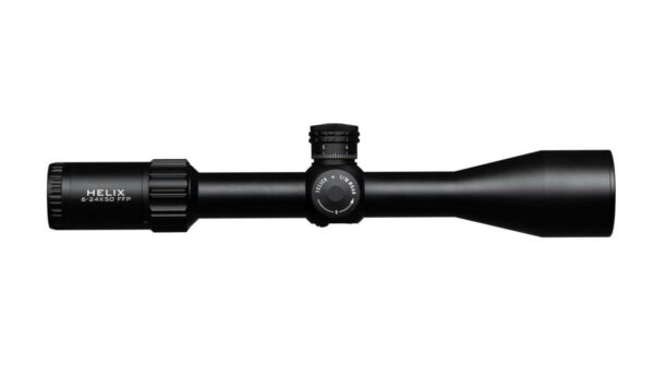 ELEMENT HELIX 6-24X50 FFP APR-2D MRAD TOP RIGHT SIDE VIEW FRONT ANGLE