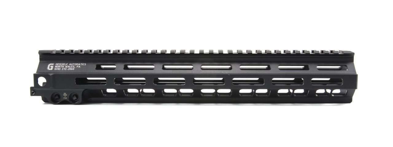 GEISSELE 13.5" SUPER MODULAR RAIL MK8 M-LOK BLACK RIGHT SIDE VIEW FRONT ANGLE