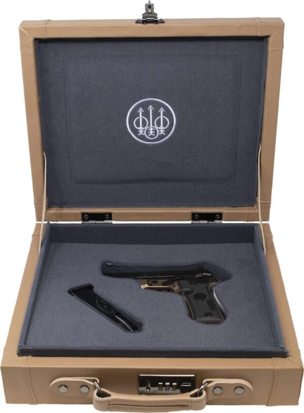 BERETTA 80X CHEETAH LAUNCH EDITION BRONZE .380ACP CASE OPEN WITH GUN AND MAGAZINE