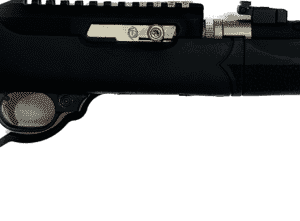 TACTICAL SOLUTIONS X-RING TAKEDOWN RIFLE MATTE BLACK CUSTOM WITH RED TRIGGER .22 LR LEFT SIDE VIEW