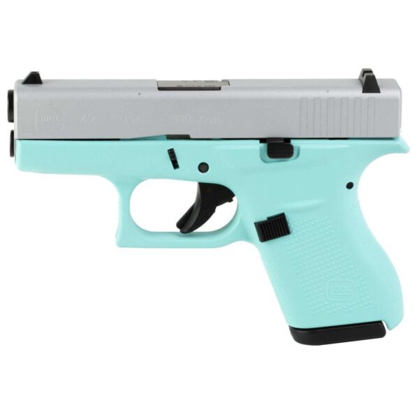 GLOCK 42 US ROBINS EGG BLUE CRUSHED SILVER .380ACP LEFT SIDE VIEW