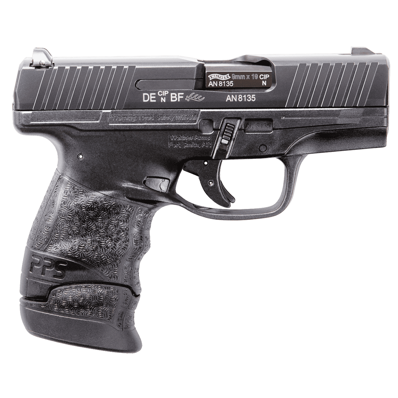 WALTHER PPS M2 LE NIGHT SIGHTS 9MM LEFT SIDE VIEW 7 ROUND MAGAZINE