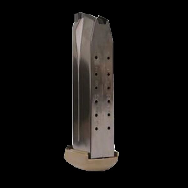 fnx-45 15 round magazine with flat dark earth polymer base plate right side view front angle
