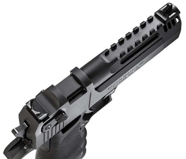 MAGNUM RESEARCH DESERT EAGLE L5 INTEGRAL MUZZLE BRAKE .50 AE TOP RIGHT SIDE VIEW REAR ANGLE