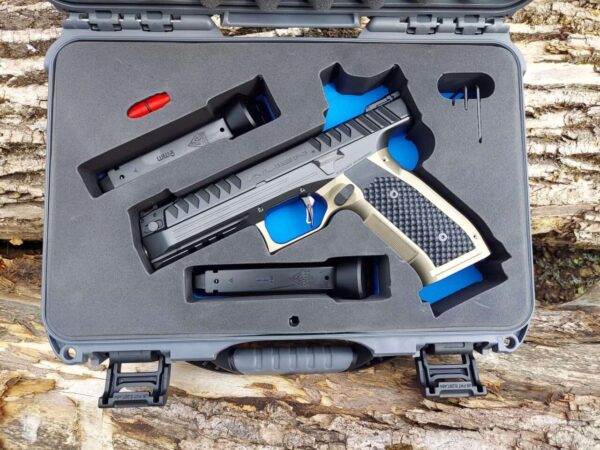 LANCER SYTEMS LAUGO ALIEN PERFORMANCE THREADED BARREL 9MM IN CASE WITH ACCESSORIES LEFT SIDE VIEW