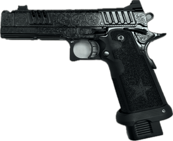 STACCATO XC CUSTOM ENGRAVED BLACK DLC 9MM LEFT SIDE VIEW