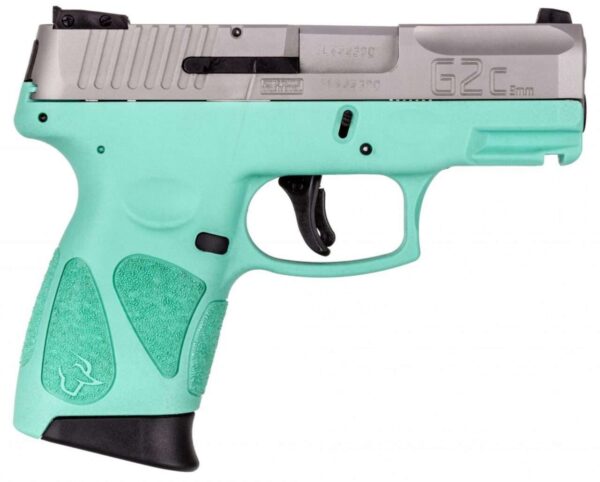 taurus g2c matte stainless slide with cyan frame right side view