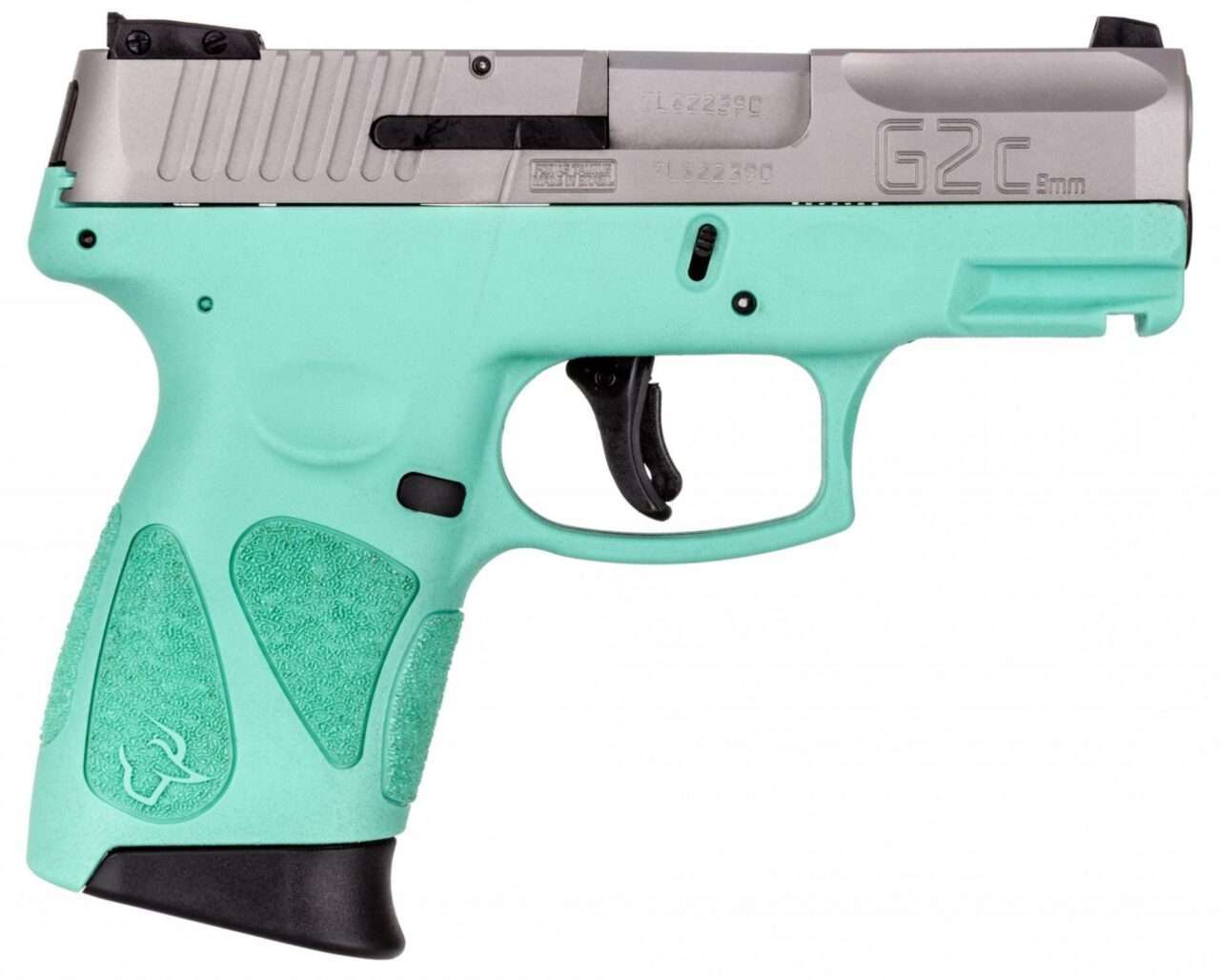 taurus g2c matte stainless slide with cyan frame right side view