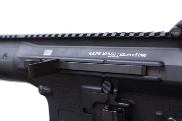 LWRC REPR MKII SIDE CHARGING PROOF RESEARCH 16" 7.62X51 NATO LEFT SIDE VIEW REAR ANGLE RECEIVER CLOSE UP