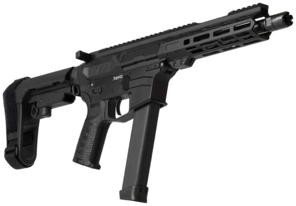 CMMG BANSHEE MKGS PISTOL 8" ARMOR BLACK 9MM BOTTOM RIGHT SIDE VIEW FRONT ANGLE
