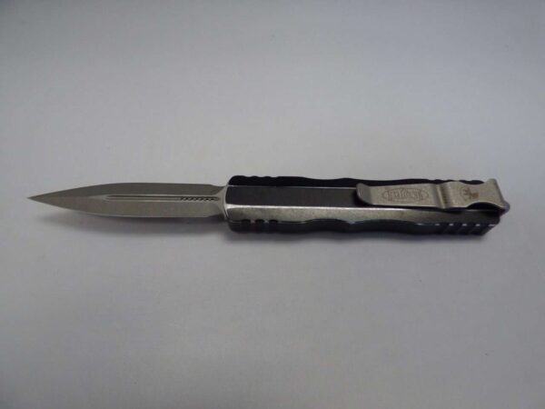 MICROTECH DIRAC DOUBLE EDGE DISTRESSED BLACK APOCALYPTIC STANDARD CLIP SIDE