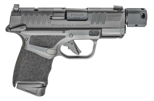 SPRINGFIELD ARMORY HELLCAT® RDP 3.8″ MICRO-COMPACT MANUAL SAFETY 9MM TOP RIGHT SIDE VIEW EXTENDED CAPACITY MAGAZINE REAR ANGLE