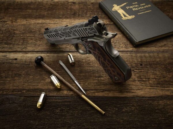 CABOT GUN OF THE MONTH DECEMBER SAGUARO 4.25" 45ACP TOP LEFT SIDE VIEW REAR ANGLE