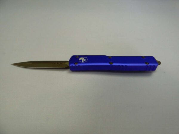 MICROTECH UTX-70 DOUBLE EDGED PURPLE BRONZED APOCALYPTIC STANDARD LOGO SIDE