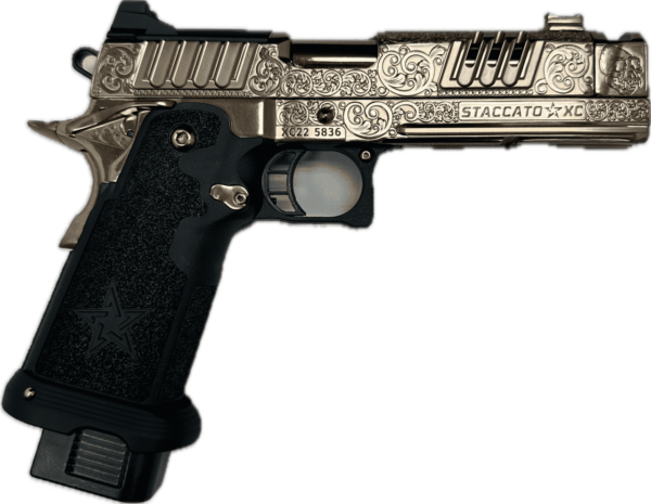 STACCATO XC CUSTOM ENGRAVED ROSE GOLD 9MM LEFT SIDE VIEW