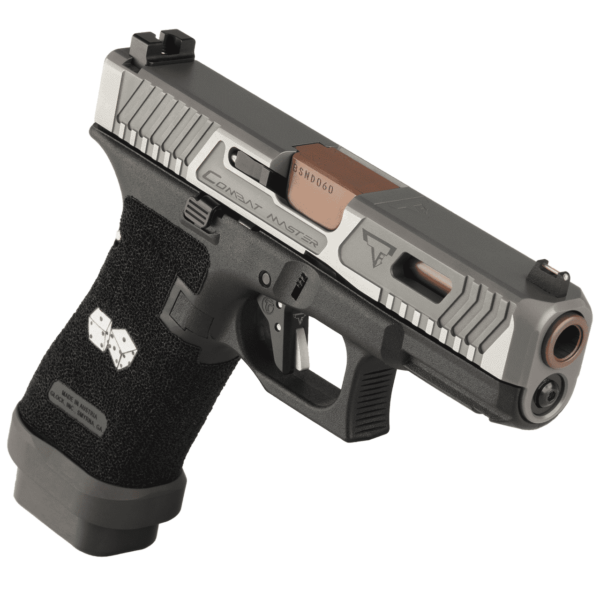 TARAN TACTICAL DAY SHIFT "SNAKE EYES" GLOCK 45 COMBAT MASTER  9MM TOP RIGHT SIDE VIEW FRONT ANGLE