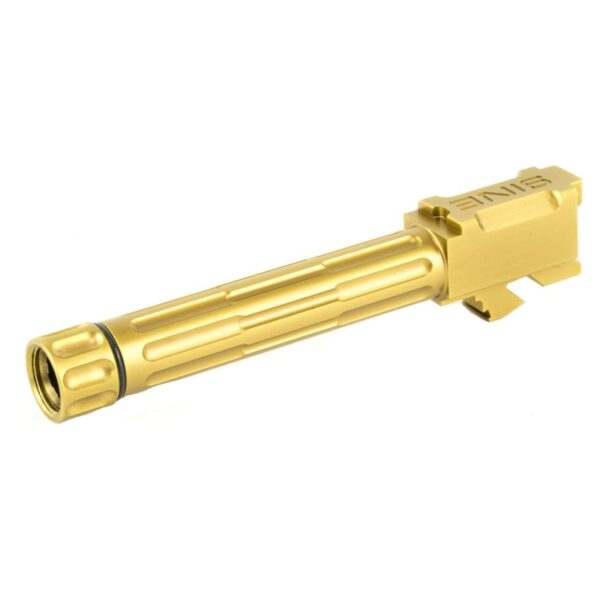 LANTAC GLOCK 9INE G19 THREADED UPGRADE BARREL BRONZE LEFT SIDE VIEW FRONT ANGLE THREAD PROTECTOR ON