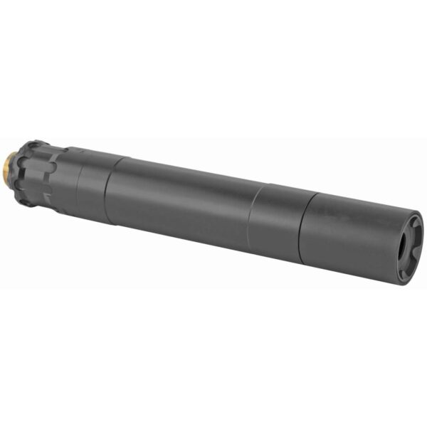 rugged suppressors obsidian 45 black top right side view muzzle angled forward