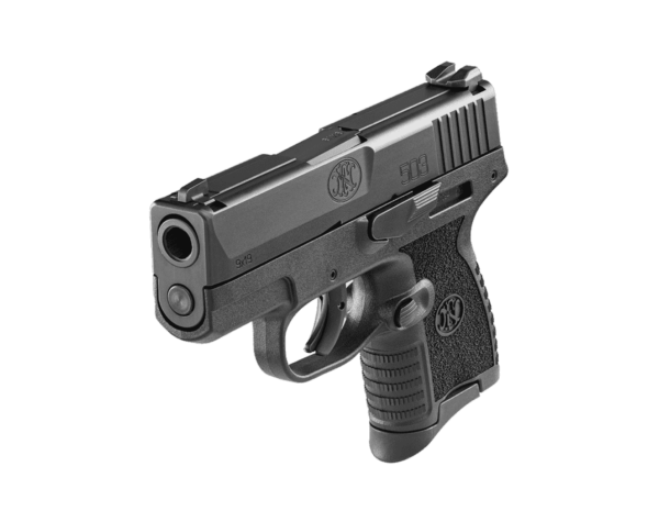 FN 503 BLACK 9MM TOP LEFT SIDE VIEW FRONT ANGLE