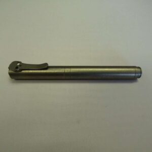 CHAVES ULTRAMAR STONEWASHED TITANIUM TWIST CAP PEN CAP ATTACHED TO BACK WITH SKULL SHOWING AND TIP EXPOSED