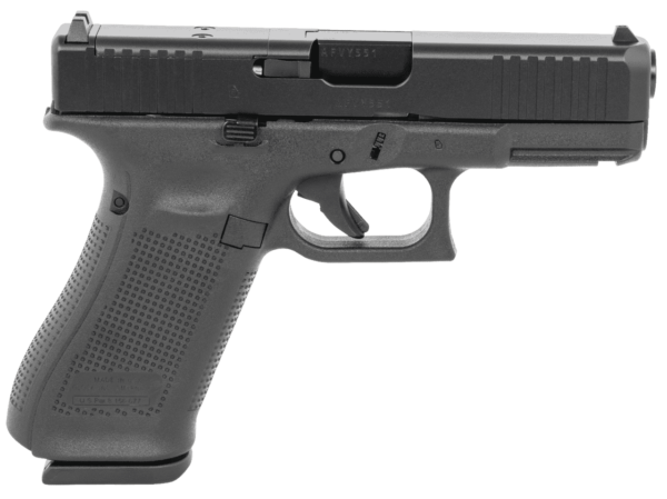 GLOCK 45 GEN5 MOS FRONT SERRATIONS US 2 MAGAZINES LEFT SIDE VIEW