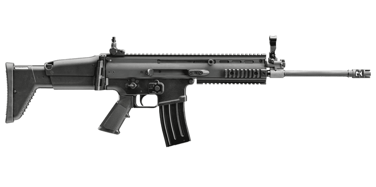 FN HERSTAL SCAR 16 S NON RECIPROCATING CHARGE HANDLE TOP RIGHT SIDE VIEW FRONT ANGLE