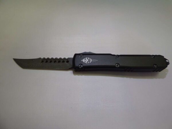 MICROTECH ULTRATECH HELLHOUND SIGNATURE SERIES DAMASCUS STANDARD RINGED HARDWARE EDGE DOWN