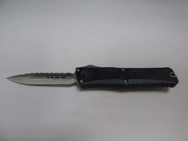 MICROTECH COMBAT TROODON DOUBLE EDGE STONEWASH PARTIAL SERRATED CLIP SIDE