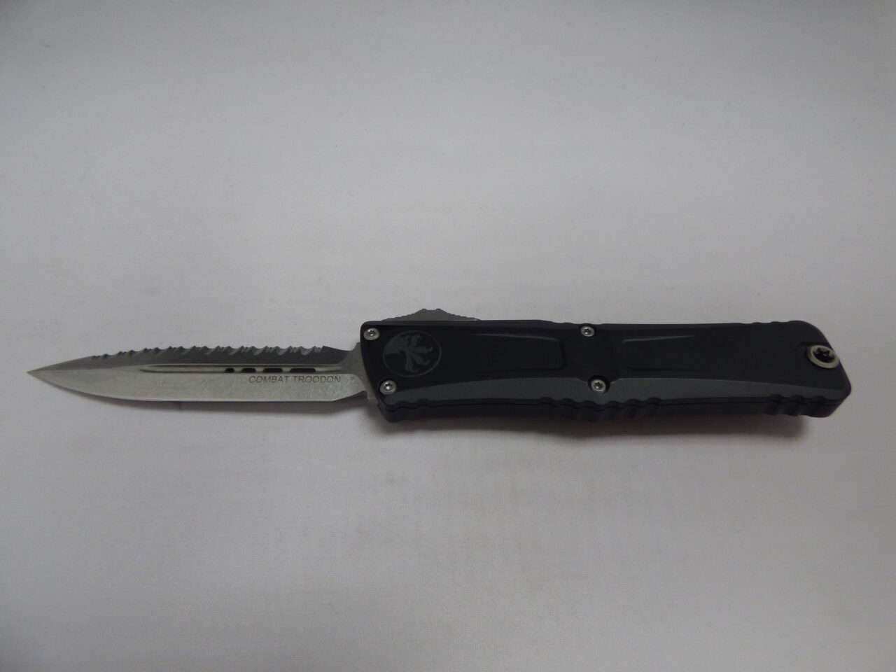 MICROTECH COMBAT TROODON DOUBLE EDGE STONEWASH PARTIAL SERRATED CLIP SIDE