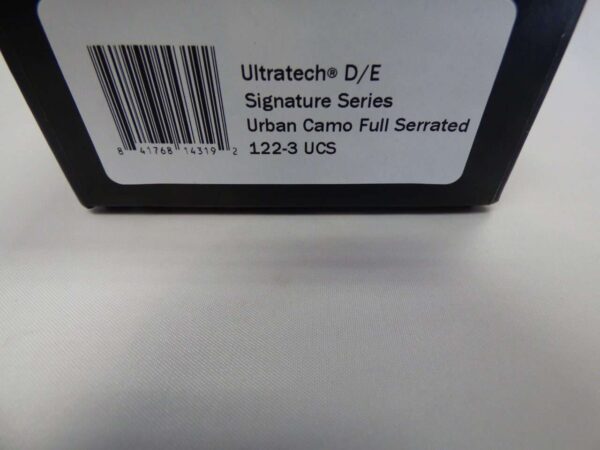 MICROTECH ULTRATECH DOUBLE EDGED SIGNATURE SERIES URBAN CAMO FULL SERRATED LABEL