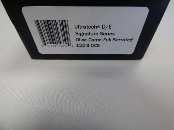 MICROTECH ULTRATECH DOUBLE EDGED SIGNATURE SERIES OLIVE CAMO FULL SERRATED LABEL