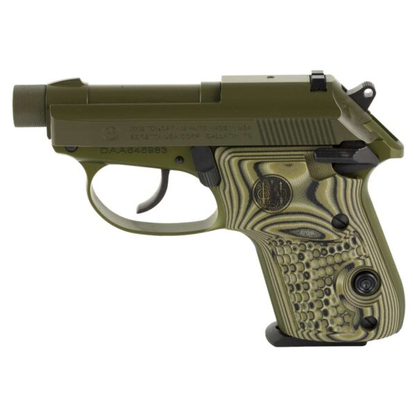 BERETTA 3032 TOMCAT KALE SLUSHY OD GREEN THREADED .32ACP LEFT SIDE VIEW