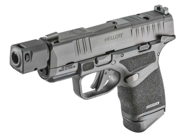 SPRINGFIELD ARMORY HELLCAT® RDP 3.8″ MICRO-COMPACT MANUAL SAFETY 9MM TOP LEFT SIDE VIEW GRIP EXTENSION FRONT ANGLE
