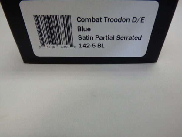 MICROTECH COMBAT TROODON DOUBLE EDGED BLUE SATIN STANDARD PARTIAL SERRATED LABEL