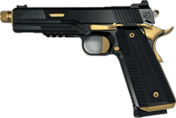 NIGHTHAWK CUSTOM AGENT 2 GOVERNMENT BLACK TIN GOLD THREADED BARREL 9MM LEFT SIDE VIEW