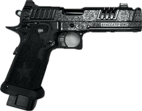 STACCATO XC CUSTOM ENGRAVED BLACK DLC 9MM LEFT SIDE VIEW