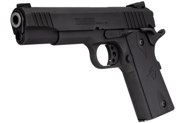 TAURUS 1911 9MM LUGER MATTE BLACK FULL SIZE LEFT SIDE VIEW FRONT ANGLE