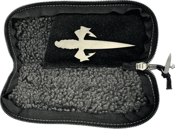 MICROTECH MARFIONE CUSTOM WARHOUND M390 MIRROR BLADE SATIN TITANIUM HANDLE W/ ABALONE INLAY BLUE TITANIUM HARDWARE SOFT CASE INTERIOR