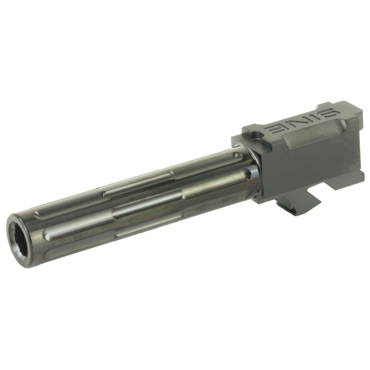 LANTAC GLOCK 9INE G19 NON-THREADED UPGRADE BARREL BLACK LEFT SIDE VEW FRONT ANGLE