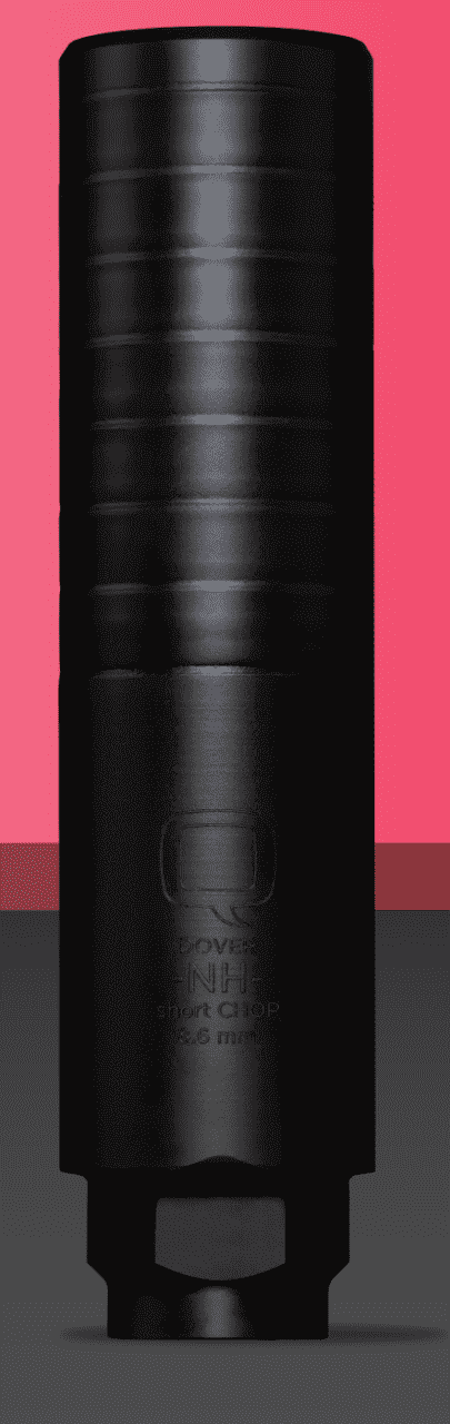 Q SHORT CHOP SILENCER 8.6 BLK VERTICAL VIEW MUZZLE UP
