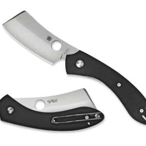 SPYDERCO ROC G-10 BLACK CLOSED AND OPEN WITH TIP FACING LEFT ANGLE UP AND EDGE FACING DOWN