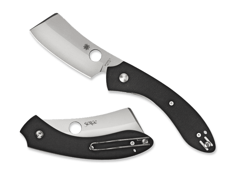 SPYDERCO ROC G-10 BLACK CLOSED AND OPEN WITH TIP FACING LEFT ANGLE UP AND EDGE FACING DOWN