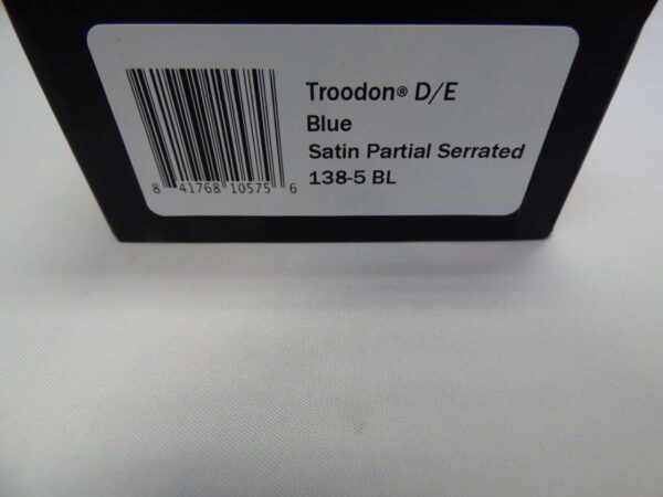 MICROTECH TROODON DOUBLE EDGED BLUE SATIN PARTIAL SERRATED LABEL